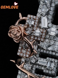 GEMLOVE Letter Pendant Necklace Rose Gold Plated Lab-Grown Diamond Hip-Hop Jewelry Set Luxury Jewelry Gift - Product Image 6