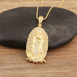 Collier plaqué or Vierge <span class=keywords><strong>Marie</strong></span> avec pendentif en cristal, bijoux, partenaire <span class=keywords><strong>de</strong></span> dropshipping Shopify, sans MOQ, support depuis la Chine - Product Image 3
