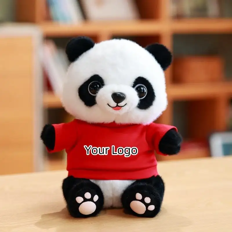 Songshan Brinquedos venda quente boneca de pelúcia kawaii panda roupas personalizadas logotipo nome vestido pequeno brinquedo fofo bicho de pelúcia presente material macio