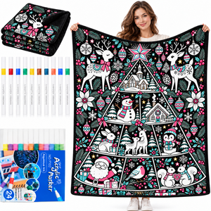 Couverture de coloriage de Noël en gros avec 24 marqueurs, plaid en velours double couche DIY pour adultes et enfants - Product Image 3