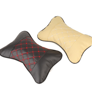 Car PU Leather Neck Pillow Black Beige Grid Pattern Four Seasons Headrest <b>Interior</b> <b>Accessory</b> Set Of 2 - Product Image 1