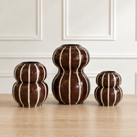 Vase à fleurs en céramique moderne, marron rayé, double gourde sculpturale, pour table, console, décoration intérieure
