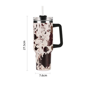Gobelet 40oz avec poignée Impression <span class=keywords><strong>vache</strong></span> Nouveau gobelet isolé pour crème glacée à poignée 40oz avec paille - Product Image 5