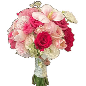 Bouquet de mariée en tulipes roses pour cérémonie de mariage, accessoires photo pour douche nuptiale - Product Image 5