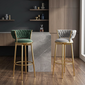 Chaise de bar en velours rose, tabouret pivotant en métal, dossier capitonné, siège de comptoir pour bar, salon de coiffure, café - Product Image 2