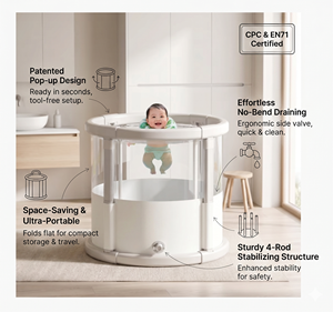 Piscina Pieghevole <span class=keywords><strong>per</strong></span> Neonati, <span class=keywords><strong>Vasca</strong></span> da Bagno in PVC Non Gonfiabile con Supporto a 4 Aste <span class=keywords><strong>per</strong></span> il Gioco in Acqua dei Bambini - Product Image 2