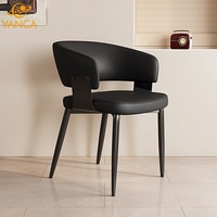 Chaises de salle à manger modernes en cuir PU avec accoudoirs en forme de U, style nordique contemporain, multicolores, pieds en fer noir, pour la maison et les restaurants