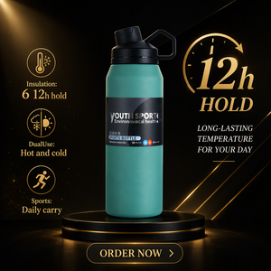 Bouteille isotherme sport en acier inoxydable grande capacité avec couvercle à poignée – Gourde de voyage portable - Product Image 1