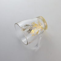 250ml Grosir Gelas Tumbler Kaca Soda-lime Transparan dengan Dekal Emas, Gagang Bergaya Bunga, Cangkir Kopi Teh Portabel