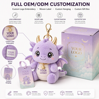 Porte-clés en peluche dragon mignon personnalisé OEM ODM, dragon bébé assis avec ailes, cornes dorées, pendentif étoile, boîte personnalisée de marque