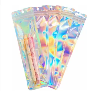 Jewelry Cosmetic Candy Pen Storage Bags Laser Holographic Packaging Bags Resealable Smell Proof Ziplock Bags For Small Business