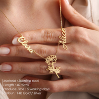 Collier EManco personnalisé avec double nom, pendentif fleur, chaîne en or plaqué, tendance, cadeau de bijoux pour anniversaire ou fête