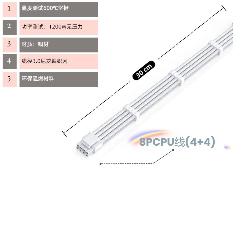 Câble d'extension CPU 44 à 8 broches, tressé blanc, SKU-05.