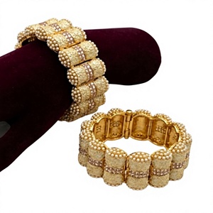 Graceful Gold Plated <b>Bangle</b> Bracelets <b>Set</b> With Pearls And Rhinestones Women's Classic Party Jewelry Alloy Fashion Jewe - Product Image 2