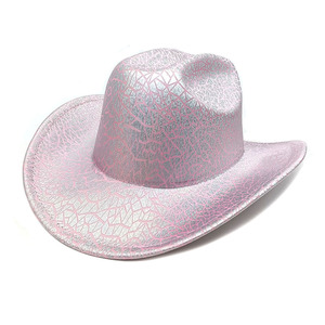 High Quality Pink Cowgirl Fedora Hats for Women Fashion Polyester Laser Pattern Shiny Party <strong>Cowboy</strong> Style - Product Image 3