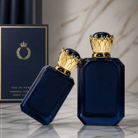 Nouveauté - Flacon de parfum carré plat en verre bleu 30ml 50ml 100ml avec vaporisateur et emballage cadeau