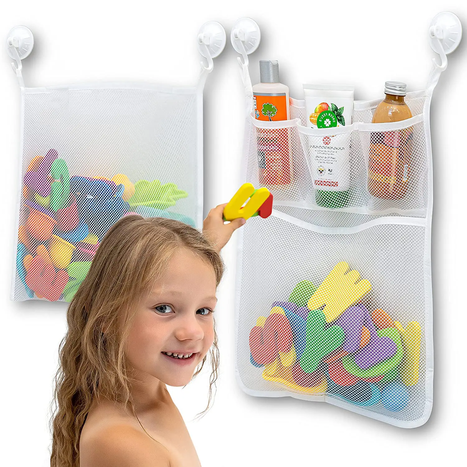 Organizador de juguetes de baño de malla OEM y ODM, soporte de juguete para bañera y baño, bolsas de red multiusos, almacenamiento de juguetes de baño para bebés para niños y niños pequeños