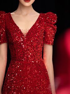 NNR abito da ballo <span class=keywords><strong>rosso</strong></span> con paillettes abiti da ballo da sera formali 18 anni abiti da Quinceanera per la laurea della ragazza - Product Image 5