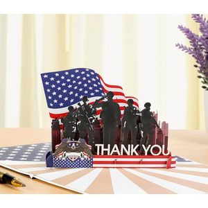 Tarjeta de Agradecimiento Patriótica Pop-Up con Laminación Brillante de 4 Colores, Diseño 3D de Soldados Militares y Bandera Americana para el Día de los Veteranos y el Día de los Caídos - Product Image 1