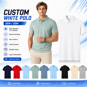 เสื้อโปโลสีขาวแบบกำหนดเองสำหรับผู้ชาย 87% โพลีเอสเตอร์ 13% สแปนเด็กซ์ ระบายเหงื่อได้ดี แขนสั้น ชุดยูนิฟอร์มทีม ODM OEM พร้อมส่ง - Product Image 1