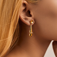 Shescity anting-anting bunga lapis emas 18K, anting-anting tetesan air trendi, anting-anting bunga modis elegan, Perhiasan untuk wanita