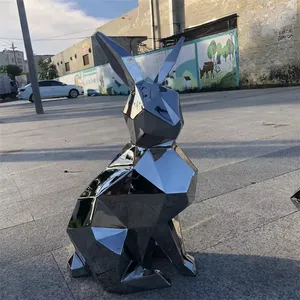 Escultura decorativa de paisaje de conejo geométrico para exteriores, estatua de jardín de conejo de acero inoxidable, escultura de conejo de latón para jardín