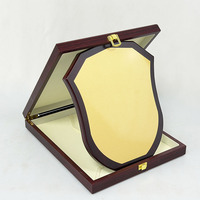 Plaque en bois pliable marron-rouge, plaque vierge dorée, plaque de présentation de certificat en bois MH-T479