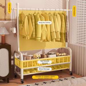 Perchero de Ropa Moderno de Metal con Doble Barra, 60, 80, 100, 120, 150 cm, 2 Estantes de Almacenamiento, 4 Ganchos, Resistente al Óxido, Móvil, para Dormitorio - Product Image 4