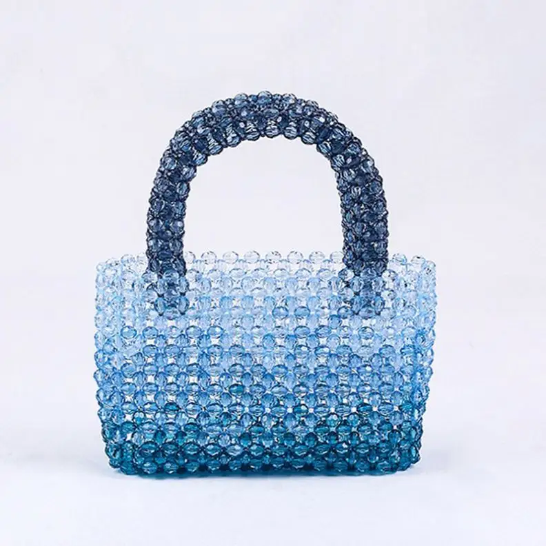 Estate nuova trasparente carino acrilico blu perline moda Tote Bag signore banchetto vestito trasparente perla perline frizione borsa e borsa