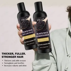 Private Logo Natural Anti Hair Loss Hair Care Products Black Rice Water Shampoo And Conditioner Set