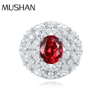 MUSHAN Jewelry Factory Pierres précieuses de laboratoire cultivées en laboratoire Argent 925 - Ensemble de rubis sang de pigeon Pierre principale luxueusement incrustée
