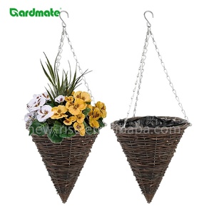 GARDMATE 2 Pack <strong>Cone</strong> Wicker <strong>Hanging</strong> <strong>Basket</strong> Plastic Liner Eco-Friendly for Plants Outdoor Garden Porch Courtyard <strong>Hanging</strong> <strong>Baskets</strong> - Product Image 2
