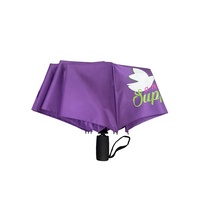 Parapluie violet de haute qualité, 21 pouces, 8 baleines, ouverture et fermeture automatiques, entièrement automatique, pliable en 3 sections, avec logo personnalisé