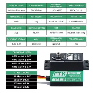 Servo Digital Impermeable PTK 9840 MG-D HV con Engranajes Metálicos <span class=keywords><strong>de</strong></span> 35 kg para Coche RC, Barco y Avión, Kit <span class=keywords><strong>de</strong></span> Modelo, Piezas y Accesorios RC para Bricolaje - Product Image 2