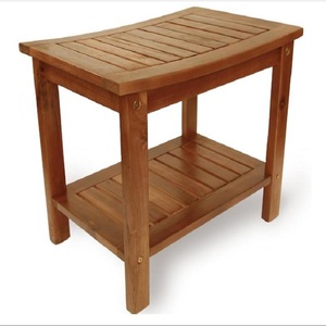Tabouret de douche en teck, bois massif, 21x14x18,5 pouces, pieds en caoutchouc antidérapants, pour salle de bain, spa, extérieur - Product Image 3