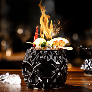 แก้วมักลายสับปะรดสไตล์ฮาวาย,แก้วลายหัวกะโหลก Tiki ปลาหมึกสีดำพร้อมฝาปิดแก้วเซรามิก Tiki สำหรับบาร์ - Product Image 5