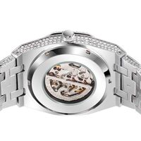 Montre mécanique pour homme Time Token V301, design carré entièrement serti de diamants, cadran ajouré, étanche, lumineuse, bracelet en acier inoxydable