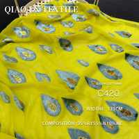 Tissu en velours dévoré jaune à paillettes dorées en forme de goutte, velours personnalisé pour robes et cheongsams pour femmes