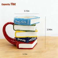 Mug Kopi Keramik 11oz Desain Buku Bertumpuk Grosir Logo Kustom Desain Sastra Pesanan Massal MOQ 500pcs Hadiah Bisnis untuk Pecinta Buku