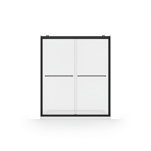 Bypass Sliding Shower Door 1/4 Inch Tempered Glass Matted <b>Black</b> <b>Frame</b> Minimalist Design - Product Image 1