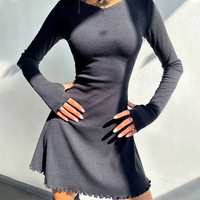 Fabrication sur mesure tenue pour femmes de haute qualité élégante à lacets manches longues mini vacances robe sexy décontractée en maille tricotée