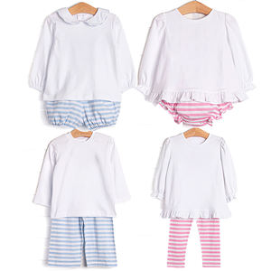 Conjunto de <span class=keywords><strong>pañales</strong></span> de rayas rosas y azules a juego para hermanos clásicos Boutique con monograma de algodón de manga larga para niños y niñas - Product Image 1