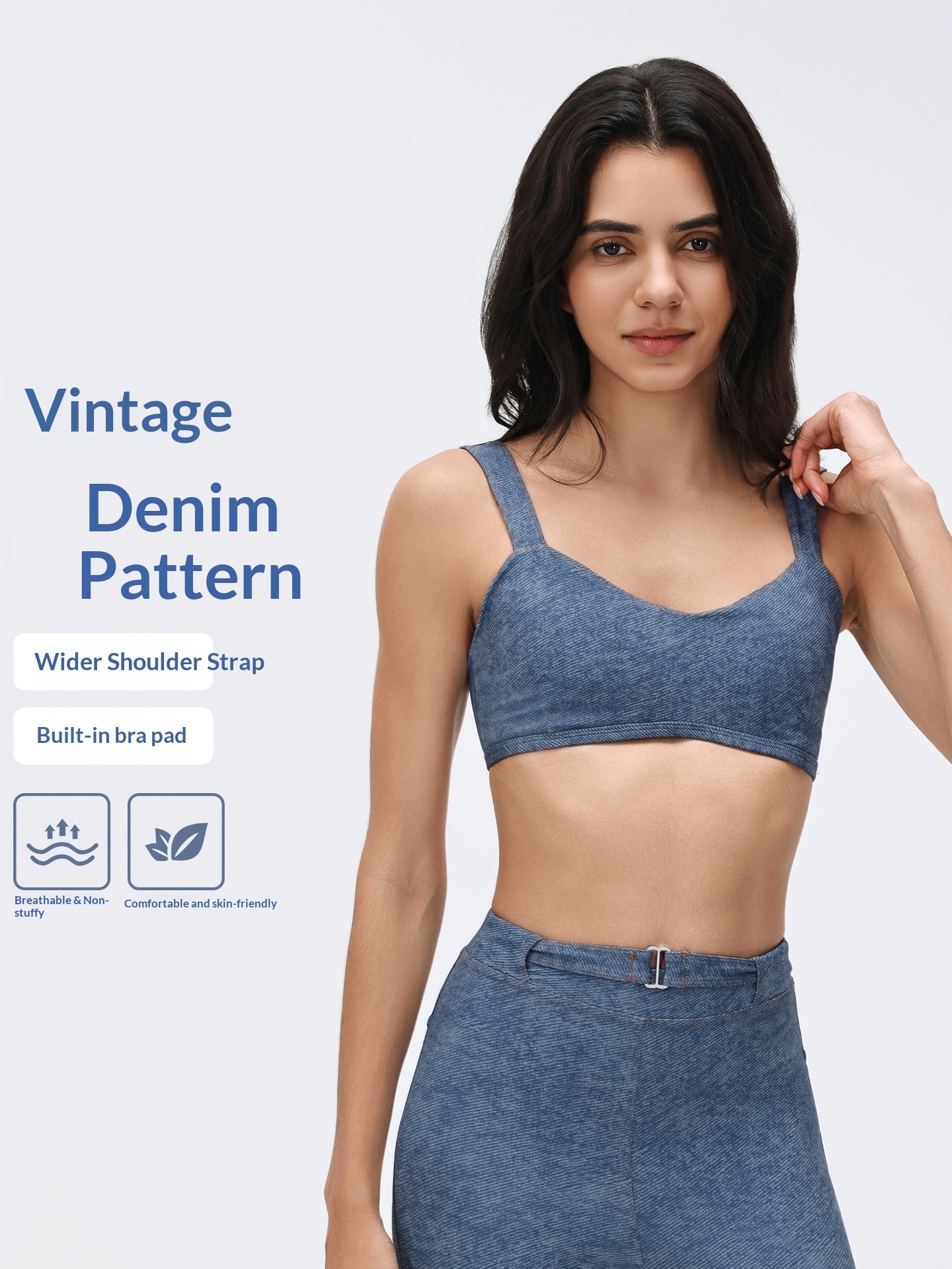 Denim Breathable High Support Beauty Back Yoga Bra Underwire Push-Up Strap Sports Underwear Side Breast Controlling