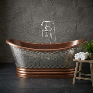 Bañera Ovalada de Cobre Independiente con Patas, Base con Faldón, Hecha a Mano, para Baño de Casa u Hotel - Product Image 1