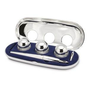 Juego de plumas de tinta Leonard Lux Box, instrumento de escritura con diseño elegante y acabado plateado - Product Image 3