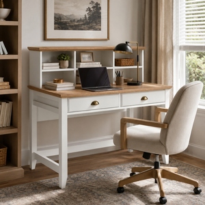โต๊ะเขียนหนังสือลายไม้สีขาวคลาสสิกพร้อมที่เก็บของสำหรับโฮมออฟฟิศ - Product Image 3
