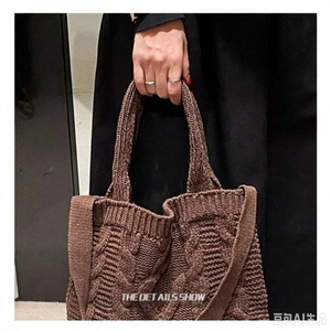 Bolso Bandolera de Punto Trenzado Marrón, Bolso de Hombro de Ganchillo, Bolso Tote Casual Vintage para Compras Diarias - Product Image 2