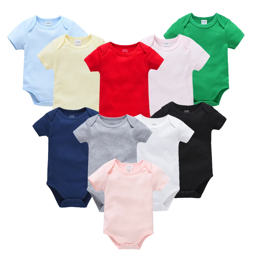 Wholesale OEM Baby Clothes Boys Romper Plain Bodysuit Solid Short Sleeve Baby Boy Girl One Piece Clothing Outfit for 0-24M