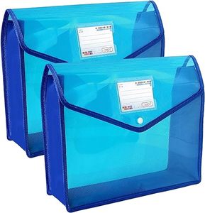 Pochette accordéon imperméable bleue à fermeture par bouton-pression, grande pochette en plastique pour dossiers, enveloppe poly, dossier extensible pour documents - Product Image 4