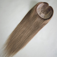 Prêt à expédier : Topper de cheveux humains vierges bruts chinois 100 % non traités pour femmes, base en soie, avec trame arrière, pour cheveux blancs
